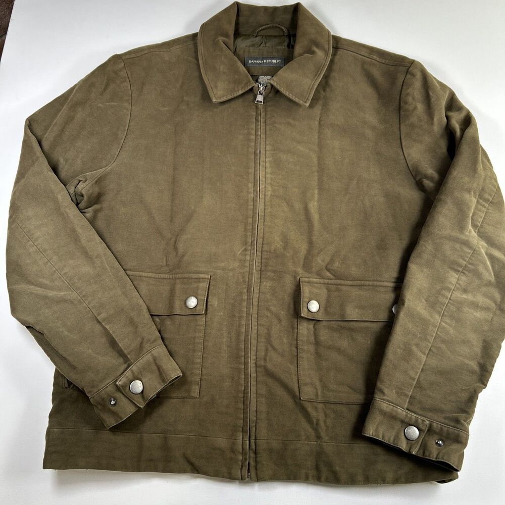 Vintage Banana Republic Olive Green Jacket Full Zip Pockets Cotton Men's Size L
